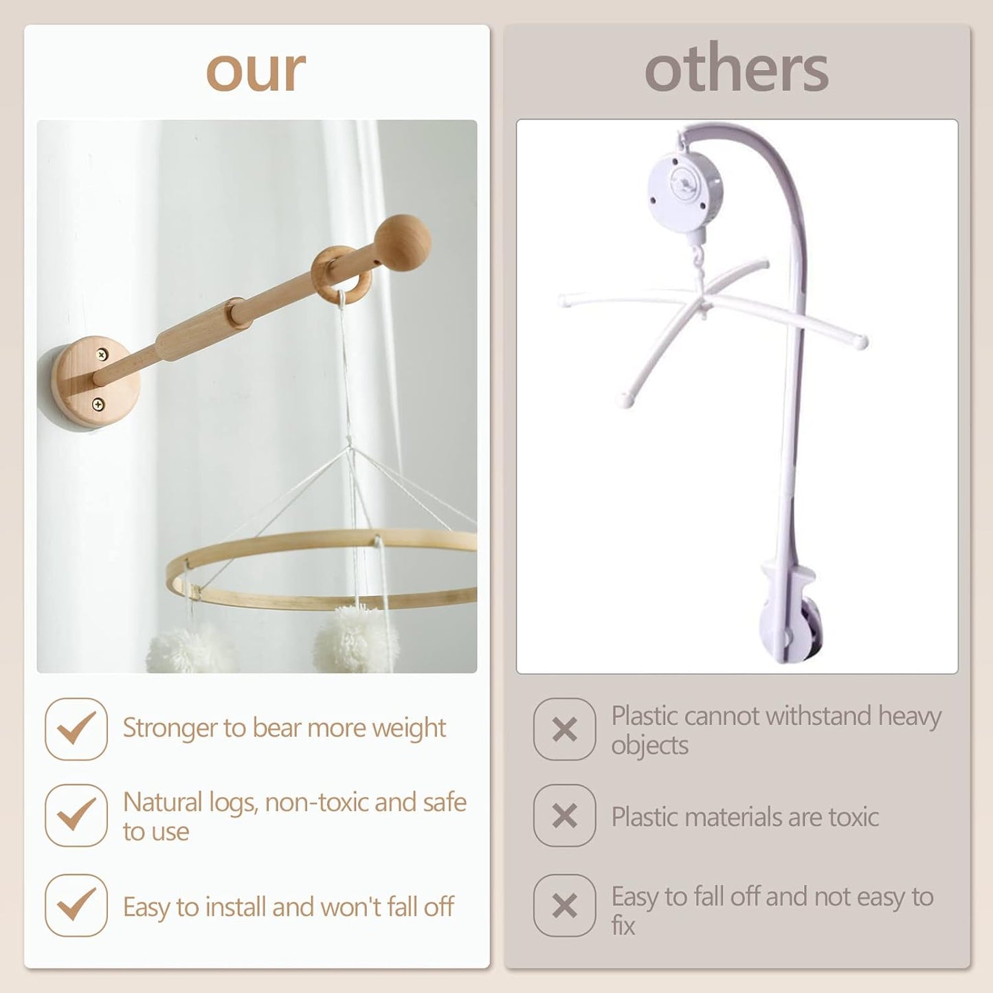 Mobile wall mount – flexible and stable suspension for your baby mobile!
