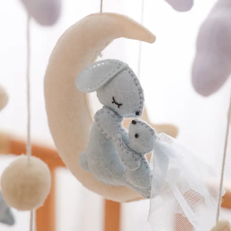 Magical Rabbit on Moon Mobile – Minimalist Baby Room Decoration in Soft Colors