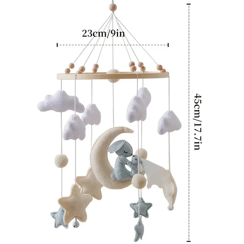 Magical Rabbit on Moon Mobile – Minimalist Baby Room Decoration in Soft Colors