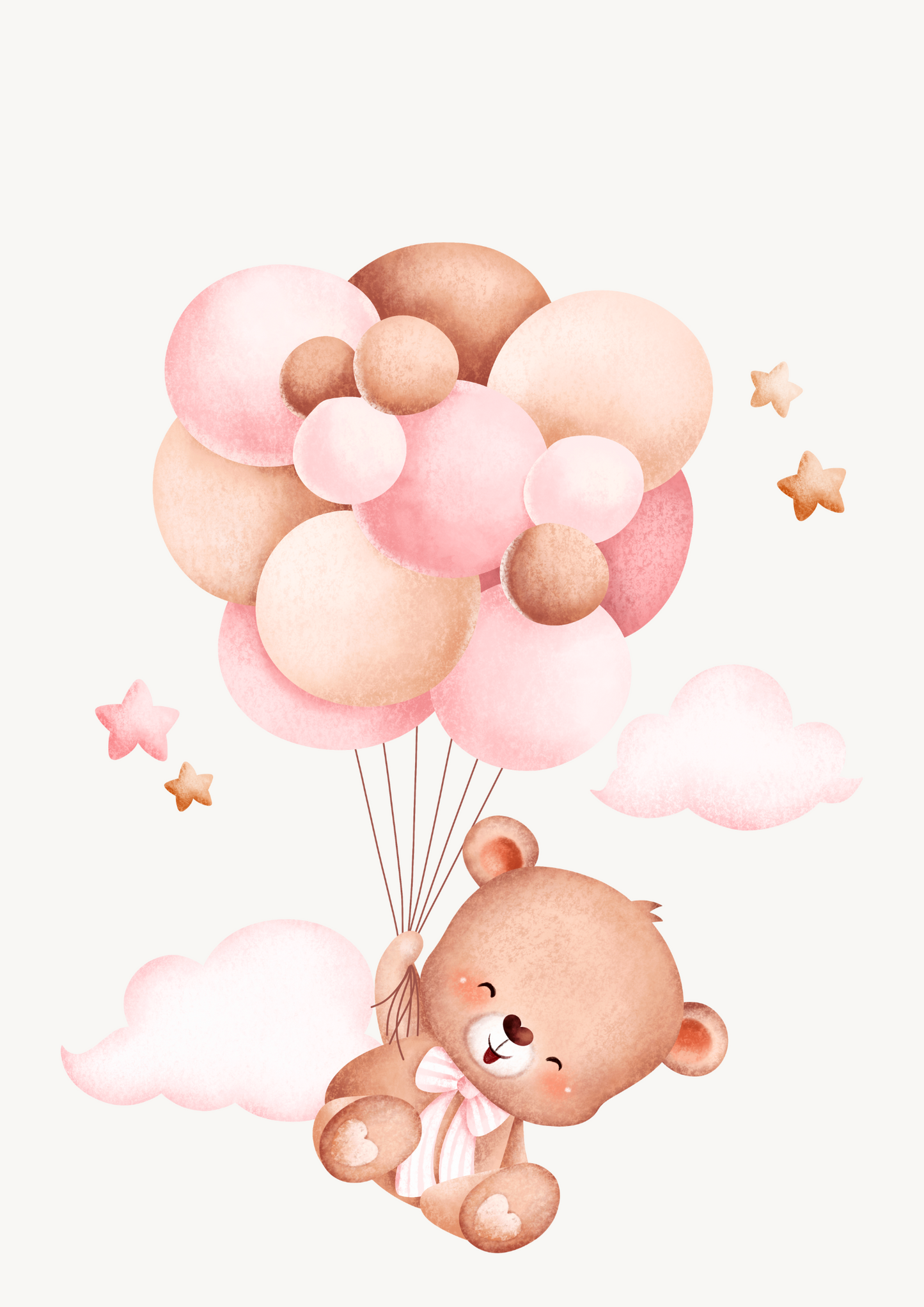 Digital Posters “Bear &amp; Balloon” – 3-piece collection in delicate pink tones