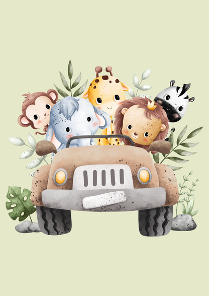 Digital Poster “Safari – Animals on Safari Car” – Adventurous Animal Encounters in the Wild