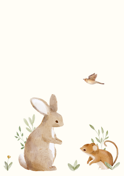 Digital Poster "Wild Meadow" - 3-part rabbit goose motifs