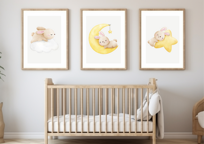 Digital Poster "Rabbit Sleeping on Moon, Star and Cloud" - Dreaming in Heaven
