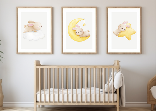 Digital Poster "Rabbit Sleeping on Moon, Star and Cloud" - Dreaming in Heaven