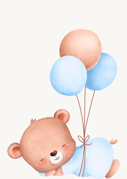 Digital Posters "Bear &amp; Balloon" - 3-piece collection in soft blue tones