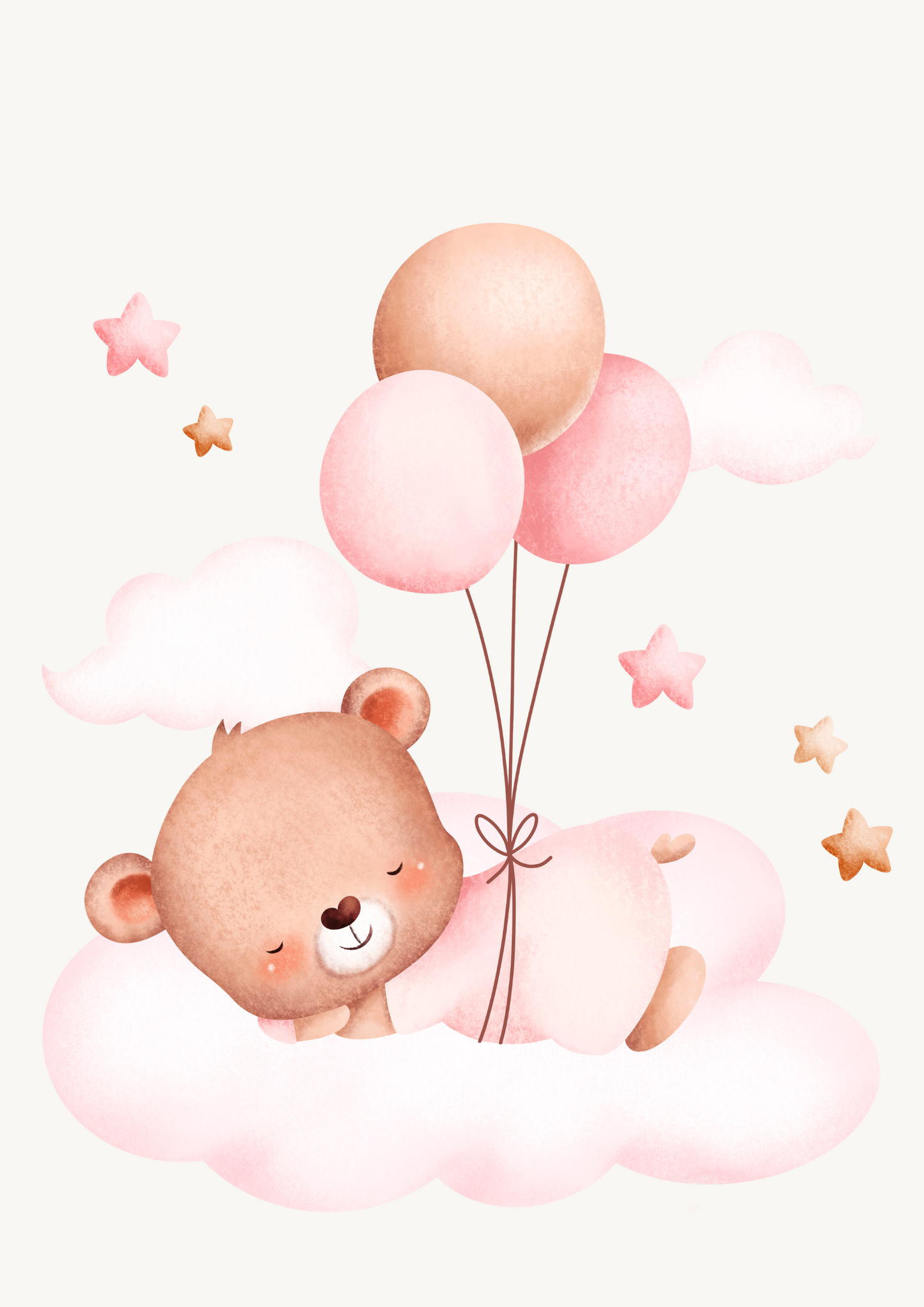 Digital Posters “Bear &amp; Balloon” – 3-piece collection in delicate pink tones