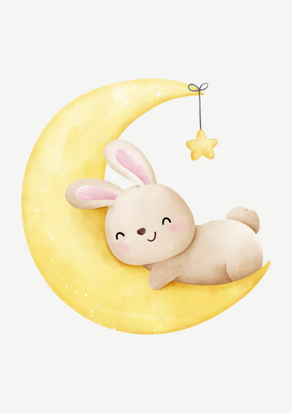 Digital Poster "Rabbit Sleeping on Moon, Star and Cloud" - Dreaming in Heaven