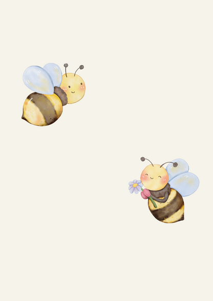 Digital Posters “Bees &amp; Flowers” ​​– 3-piece collection with happy bees