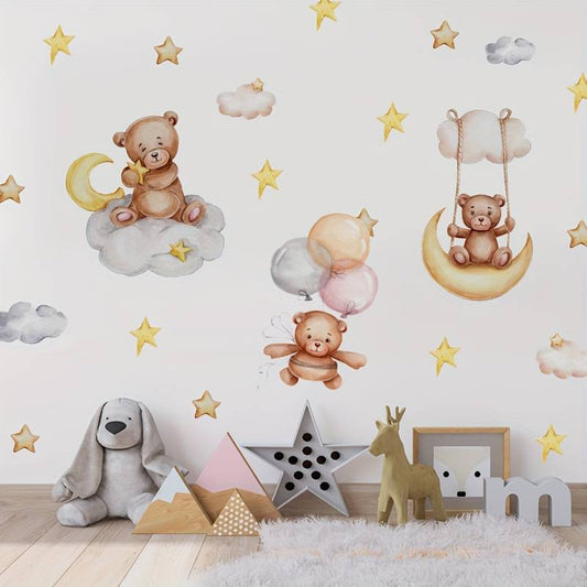 Wall sticker Three Cute Bears for baby room – Removable wall decoration for a cozy atmosphere
