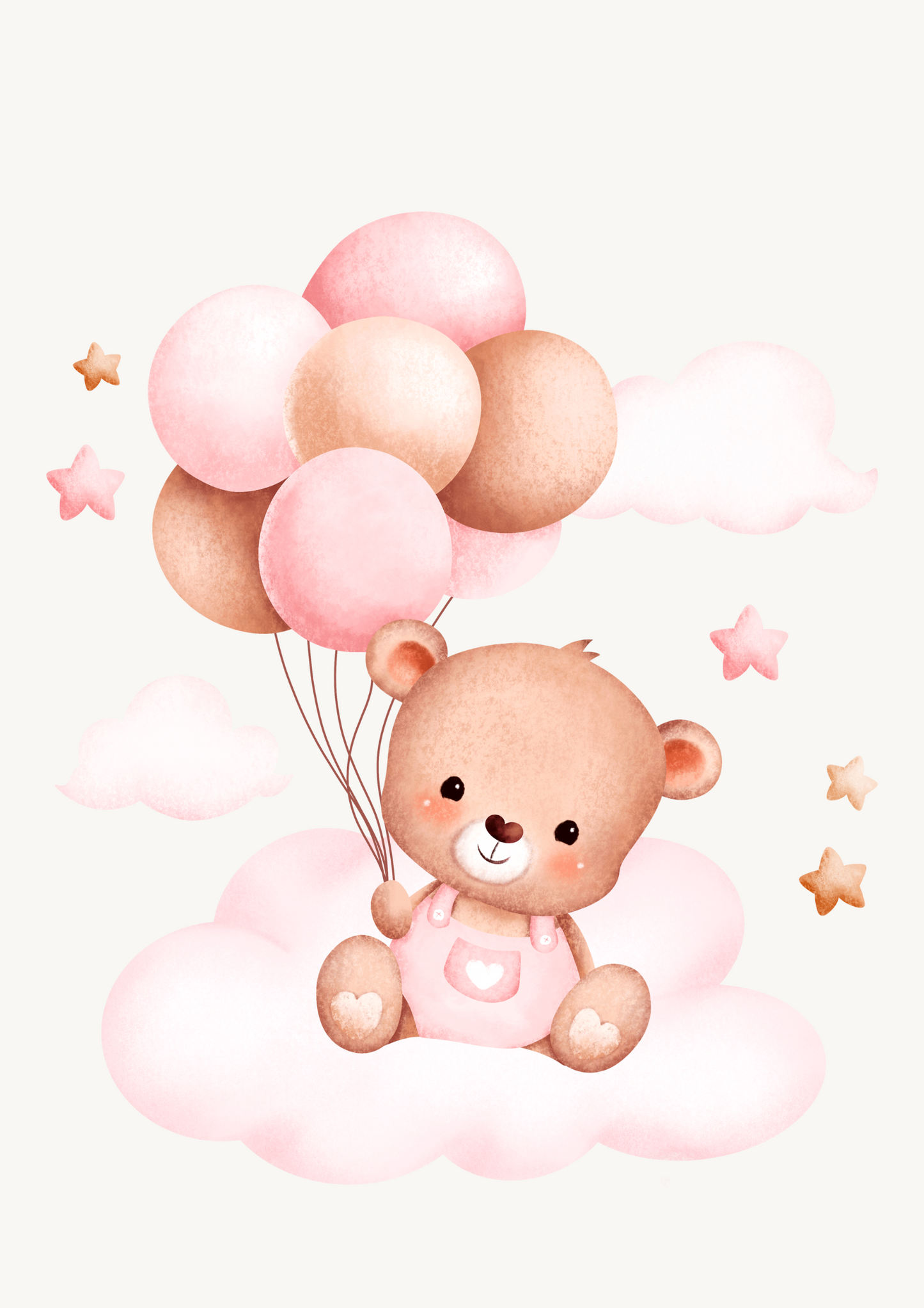 Digital Posters “Bear &amp; Balloon” – 3-piece collection in delicate pink tones