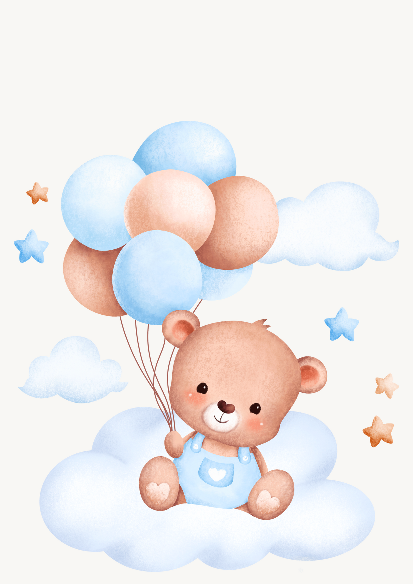 Digital Posters "Bear &amp; Balloon" - 3-piece collection in soft blue tones