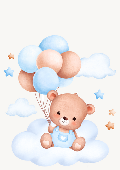 Digital Posters "Bear &amp; Balloon" - 3-piece collection in soft blue tones