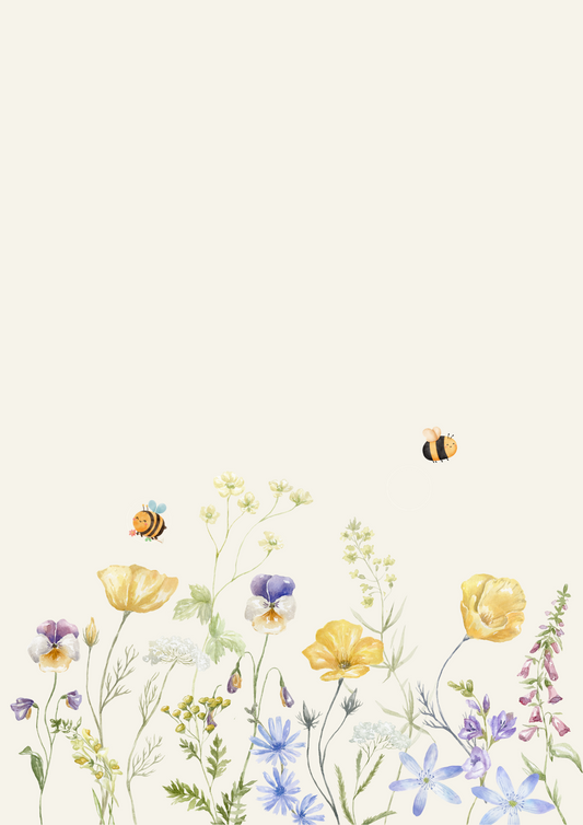 Digital Posters “Bees &amp; Flowers” ​​– 3-piece collection with happy bees