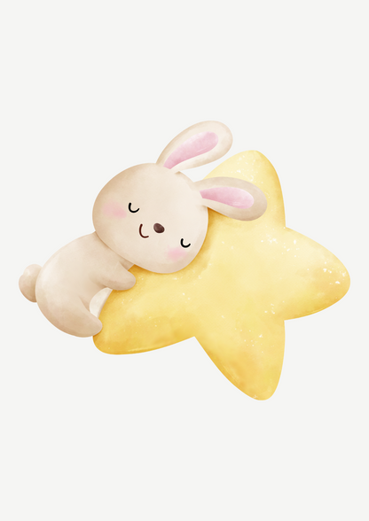 Digital Poster "Rabbit Sleeping on Moon, Star and Cloud" - Dreaming in Heaven