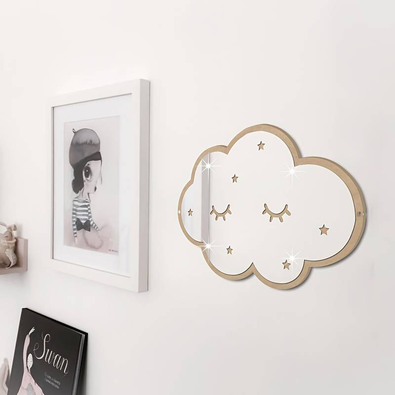 Cloud-shaped mirror – beige wall mirror for baby room and children's room