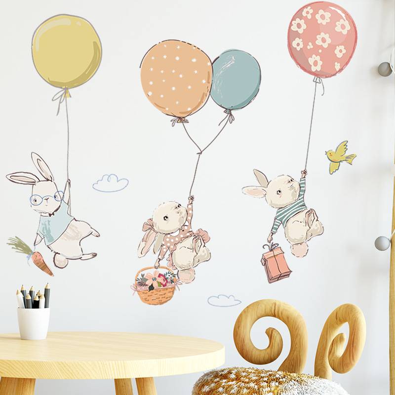Wall sticker cute rabbit for baby room – removable wall decoration for a playful atmosphere