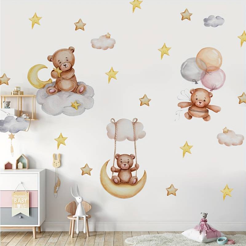 Wandsticker Drei Niedliche Bären für Babyzimmer – Abziehbare Wanddekoration für eine Gemütliche Atmosphäre
