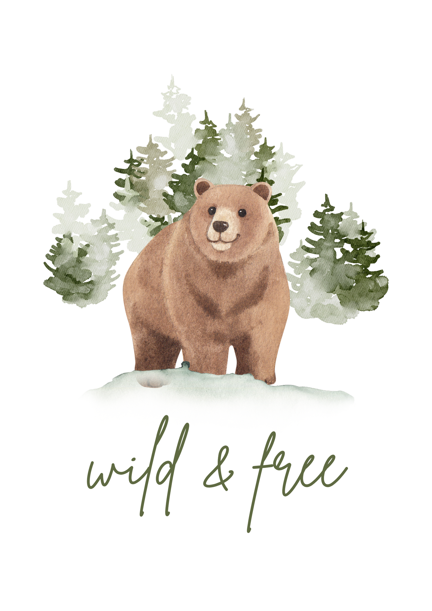 Digital Poster "Wild and Free" - Brown Bear in Free-Spirited Design
