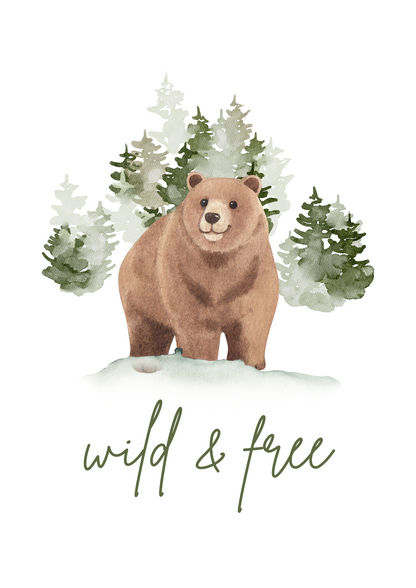 Digital Poster "Wild and Free" - Brown Bear in Free-Spirited Design