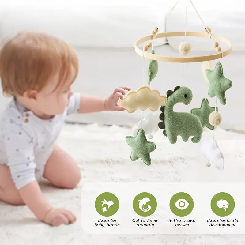 Dino Mobile – Adventurous Baby Room Decoration with Stars and Clouds