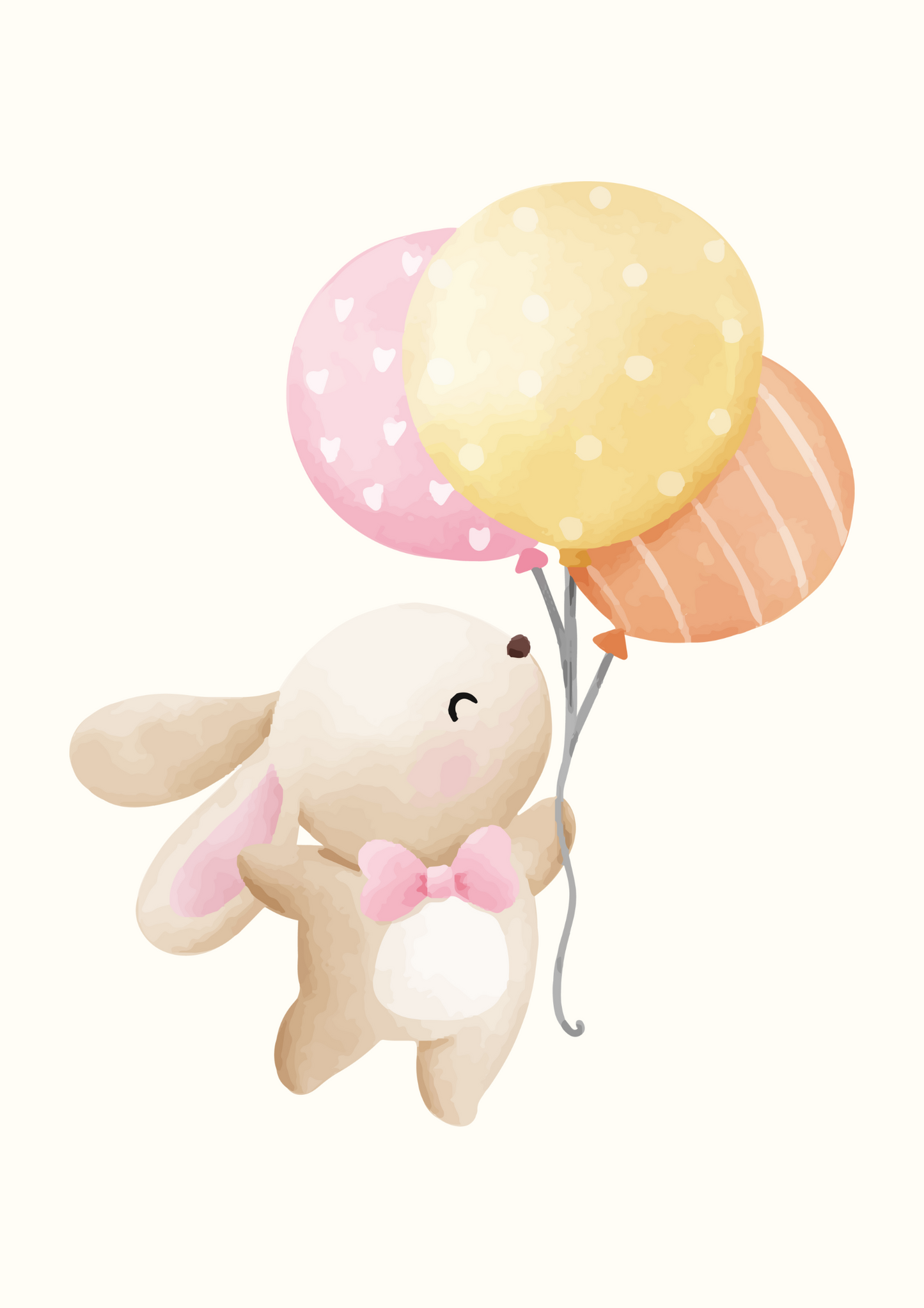 Digital Poster “Rabbit with 3 Balloons in Pink” – Happy Surprise in the Air
