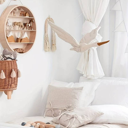 Mobile swan/stork made of cotton – decoration for baby rooms, midwifery practices &amp; delivery rooms