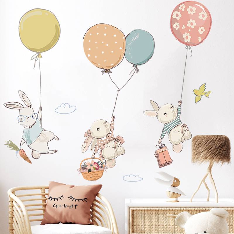 Wall sticker cute rabbit for baby room – removable wall decoration for a playful atmosphere