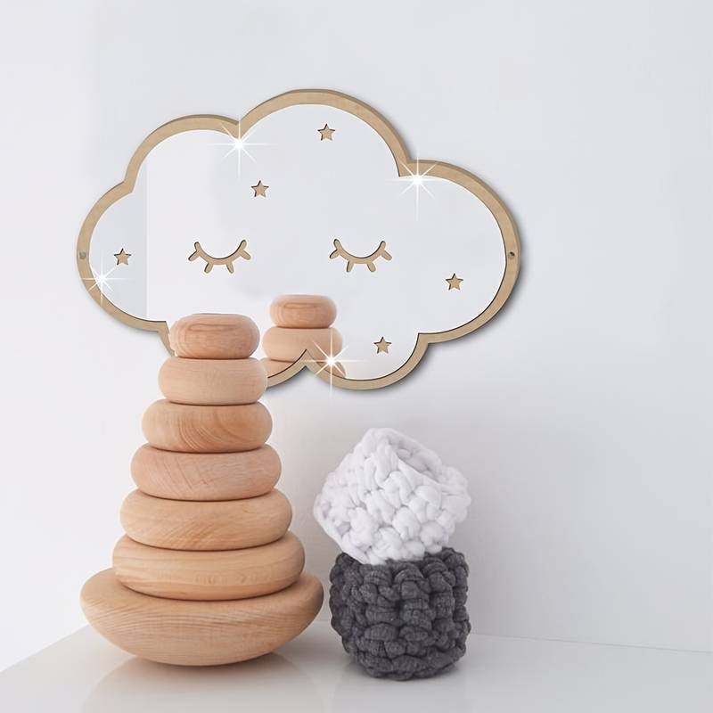 Cloud-shaped mirror – beige wall mirror for baby room and children's room