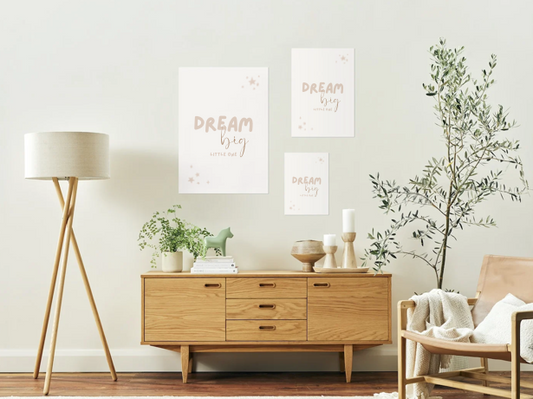 Digital Poster “Dream Big” – Inspirational Font in Beige