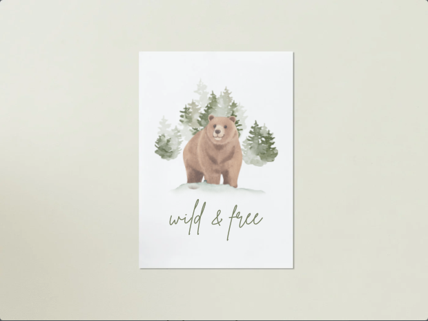 Digital Poster "Wild and Free" - Brown Bear in Free-Spirited Design